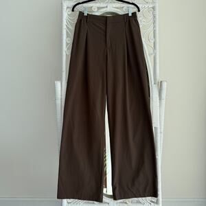 Alo Pursuit Trouser Women Small Brown Espresso Wide Leg High Waist Pleated Pants